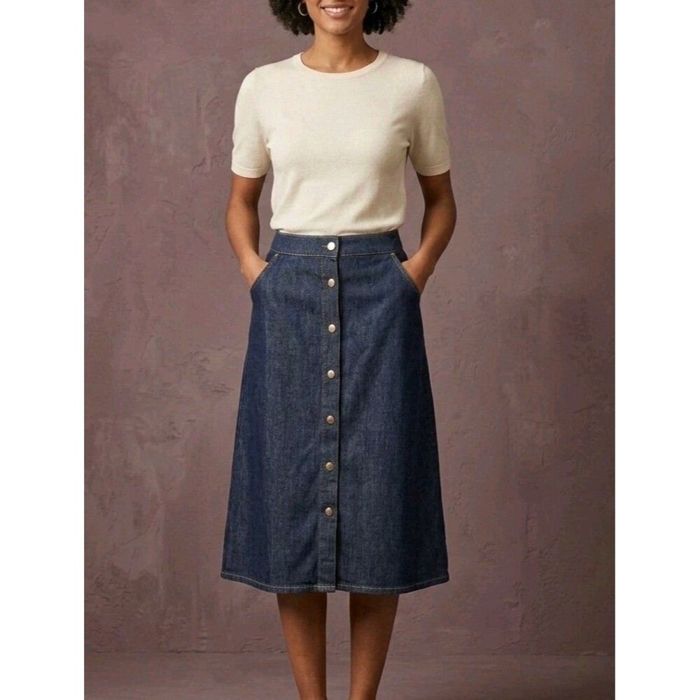 Jennifer Lauren A-Line Denim Skirt Women's XL Button Front Dark Wash Casual Wear